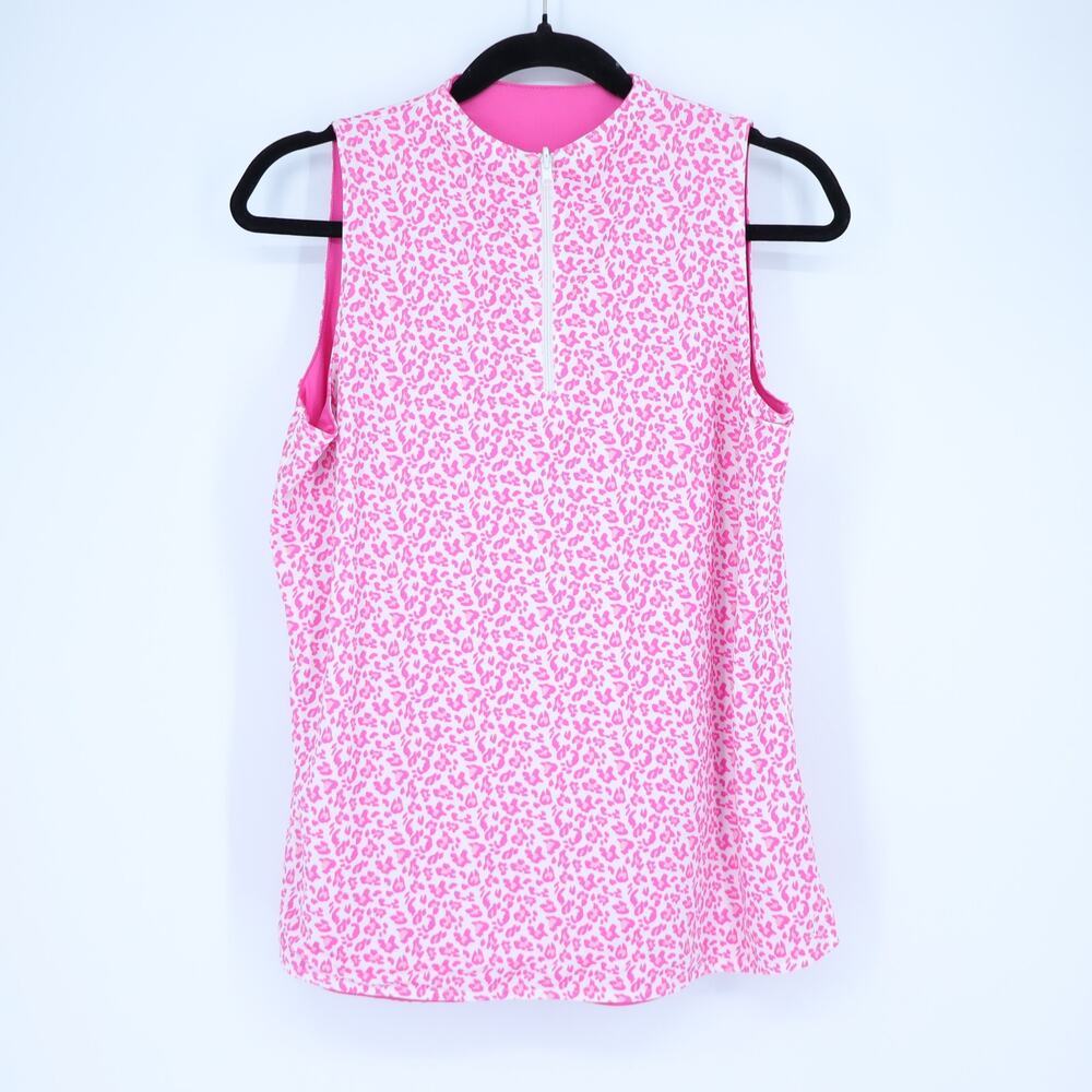 BELYN KEY Reversible Sleeveless Golf Tank Pink Panther Quarter Zip Women's S